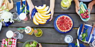 A table full of summertime food.