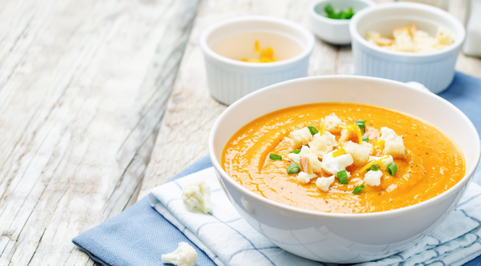 Butternut squash soup with croutons.