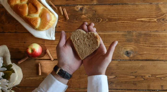 A heart-shaped piece of bread.
