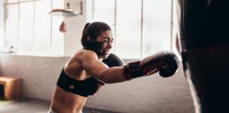 A woman boxing