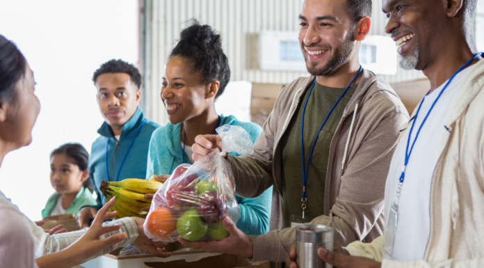 People donating time at a local food drive.
