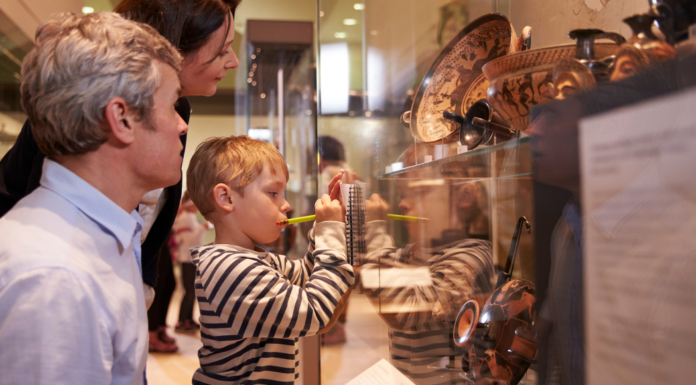 A family at a museum.