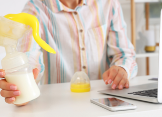 A woman pumping at work.