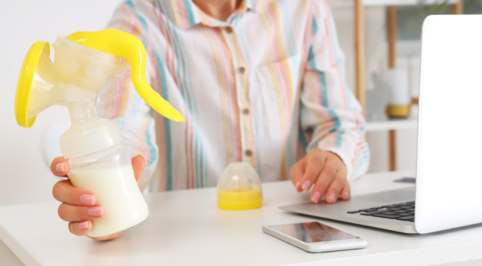 A woman pumping at work.