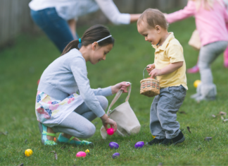 Kids on an Easter egg hunt.