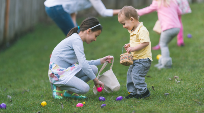 Kids on an Easter egg hunt.
