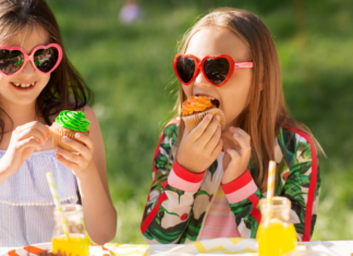 How to Survive Parties as a Food Allergy Family Girls eating cupcakes at a birthday party.