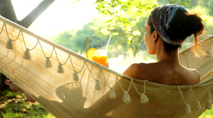 A woman in a hammock.