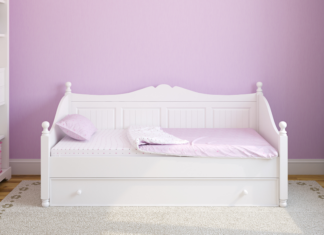 A lavender toddler room.