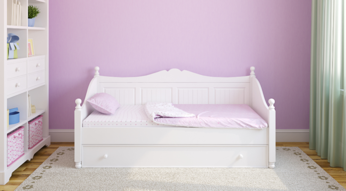 A lavender toddler room.