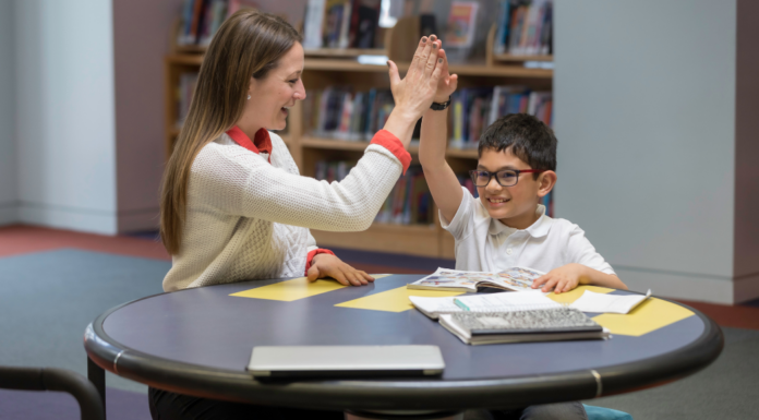 A tutoring session at the library.