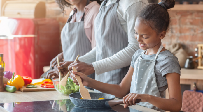 Making dinner with the family.