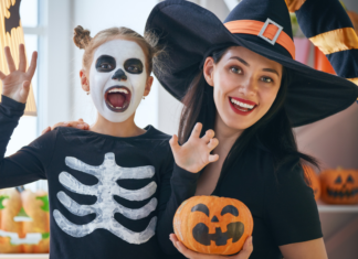 A family celebrating Halloween alternatives.
