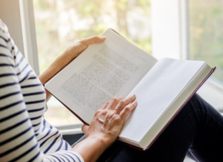 A woman reading.
