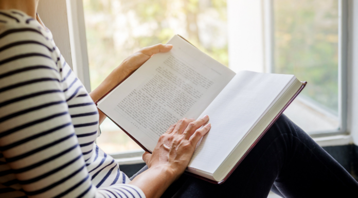 A woman reading.