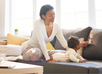 A mom with her son on maternity leave.