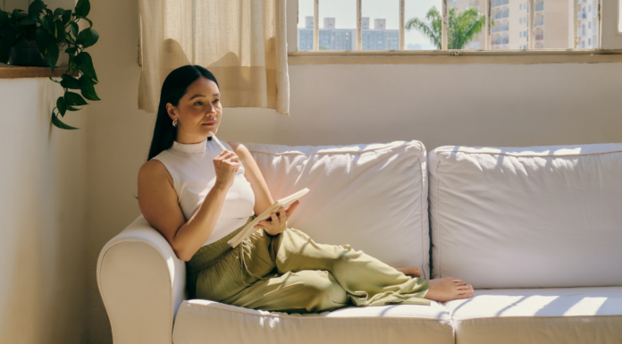 A woman practicing mindfulness.