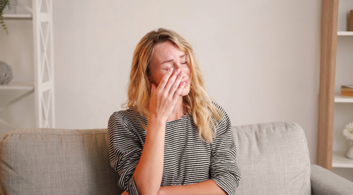 A woman with no regrets crying.