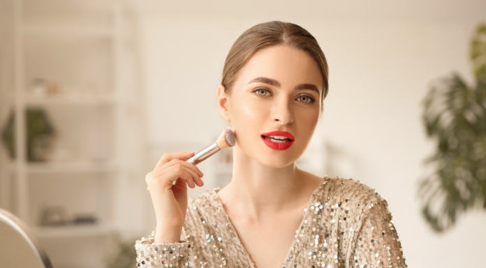 A woman using her favorite mom products.