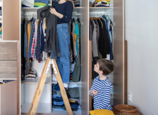 Organizing a toddler closet.