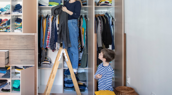 Organizing a toddler closet.