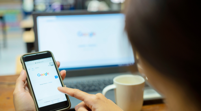A woman searching on Google.
