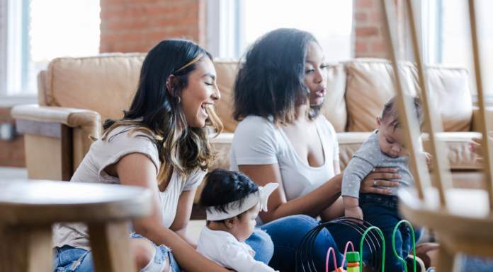 Women hanging out with their babies.