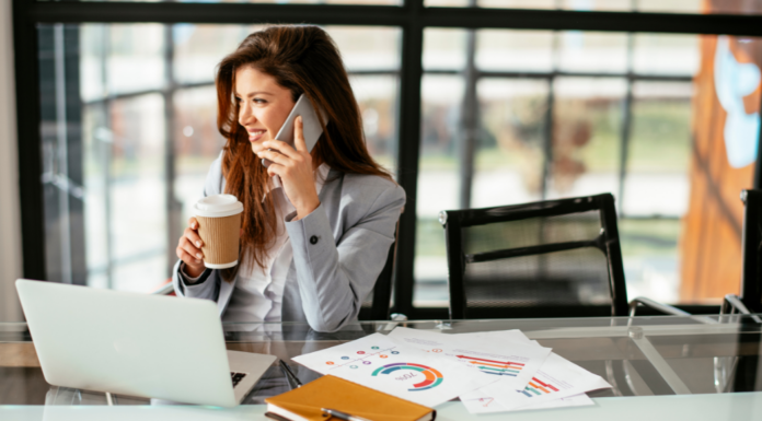 A working mom on a business call.