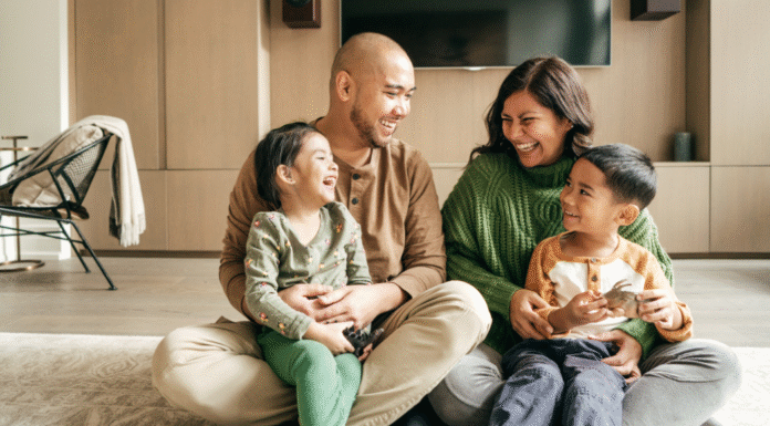 A family sitting together.