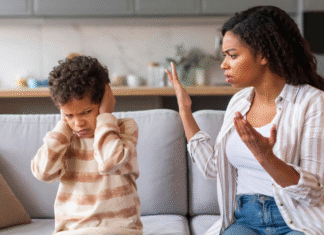 A boy not listening to his mother.
