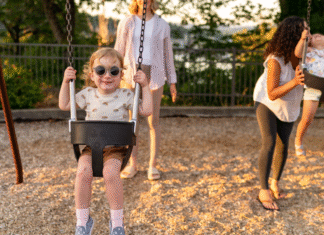 Swinging at the playground.