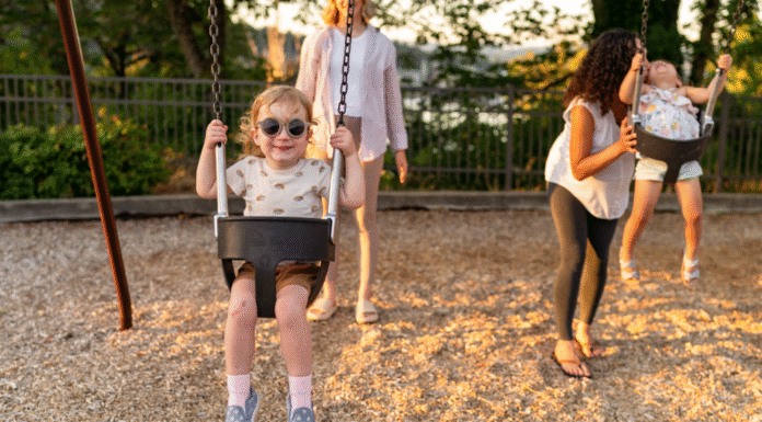 Swinging at the playground.