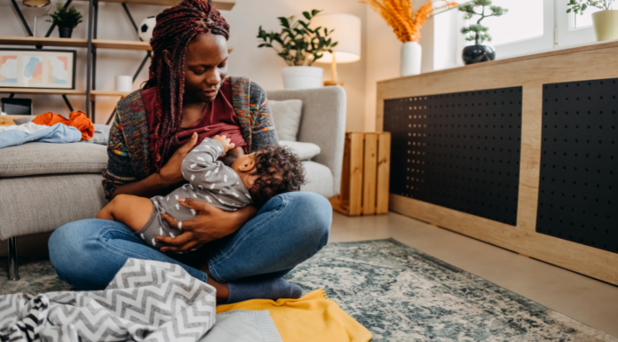 A mom breastfeeding.