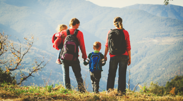 A family on a hike.