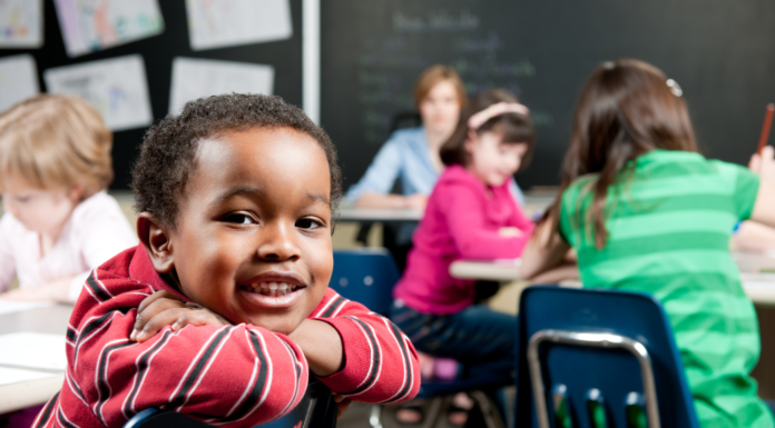 First graders in a classroom.