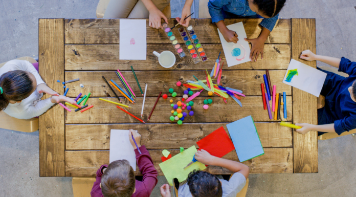 Arts and crafts on a table.