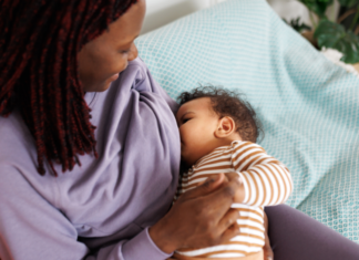 A woman breastfeeding.