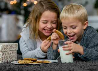 Food Allergies + Holidays = YIKES! Kids eating cookies and milk.