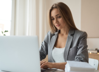 A woman on the computer.