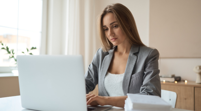 A woman on the computer.