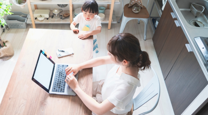 A working mom on her computer.