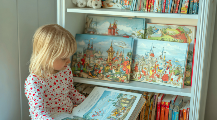A girl reading books.