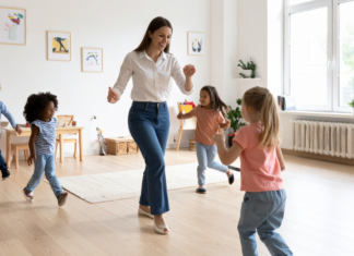 Thank You to Daycare Providers A daycare provider dancing with her class.