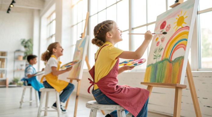Kids in an art class.