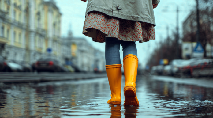 Walking in the rain.