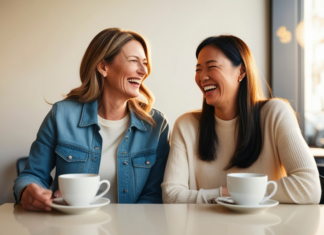 Mother's drinking coffee.