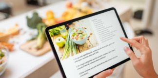 Viewing a recipe on a tablet.
