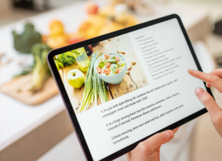 Viewing a recipe on a tablet.