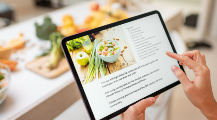 Viewing a recipe on a tablet.