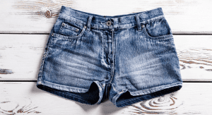 A pair of jean shorts.